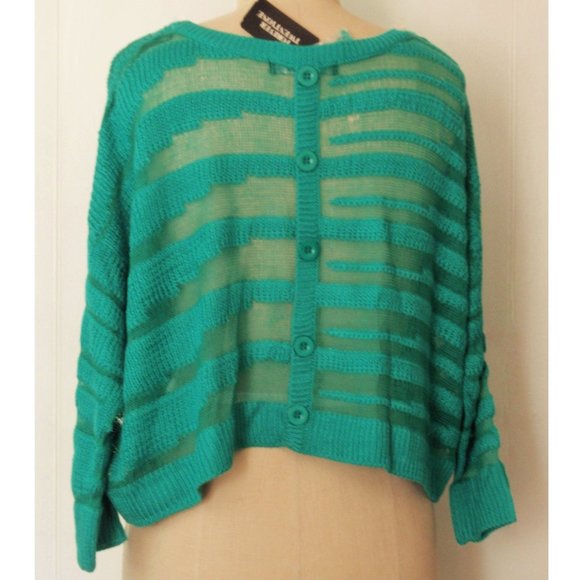 FOREVER 21 EMERALD DISTRESSED CROPPED SWEATER L - Picture 2 of 7